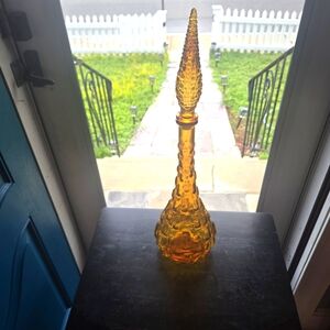 Vintage MCM 22" Empoli Italy Lego Brick Genie Bottle Decanter/7.5" Flame Stopper